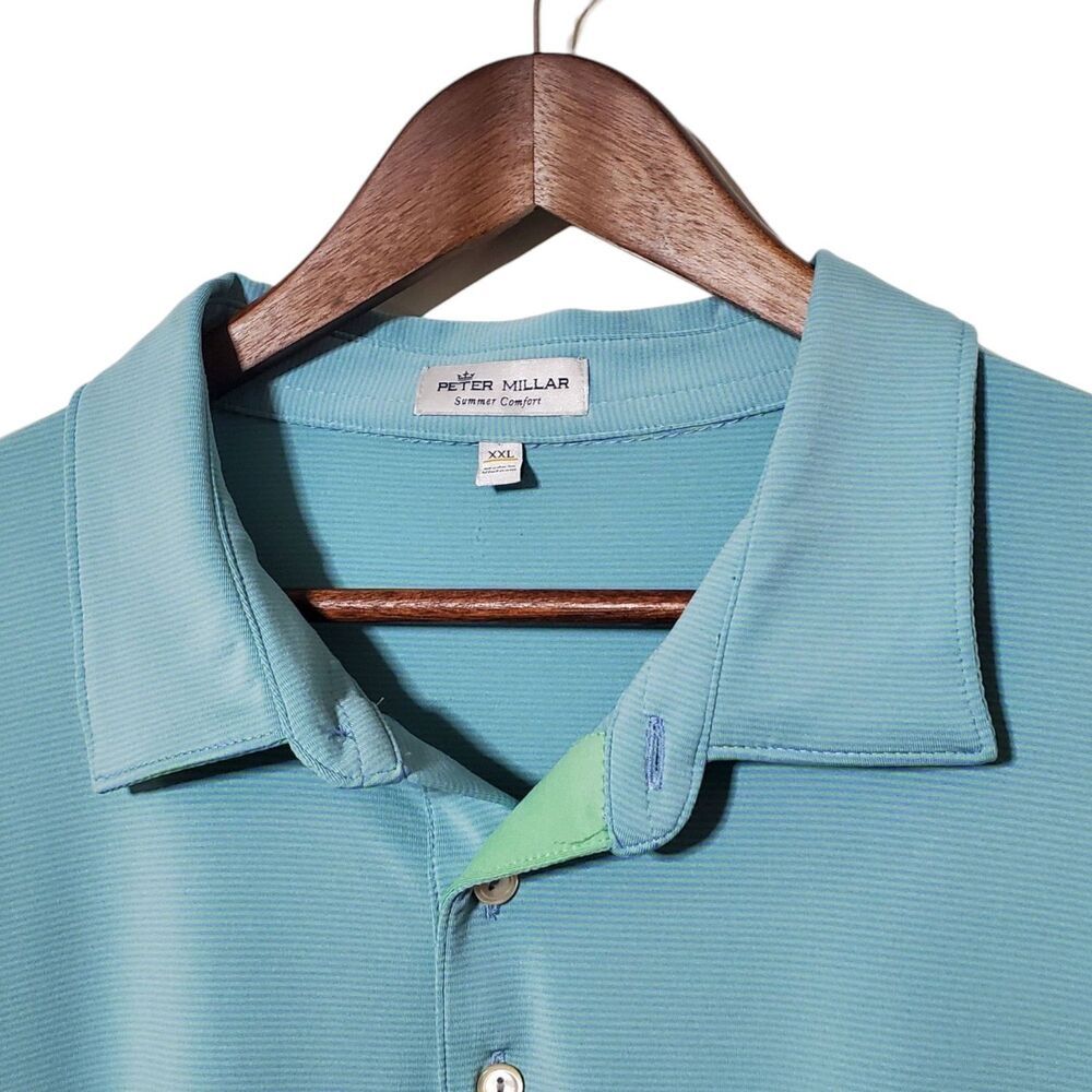 Peter Millar Polo Mens XXL Teal Striped Summer Comfort Golf Performance Mens